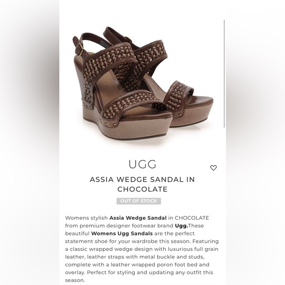 👡UGG Assia Wedge Leather Sandal in Chocolate brown sz 10 👡 - Picture 2 of 10